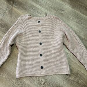 SHEIN Blush Knit Crew Neck Sweater Button Back